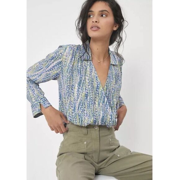 Pilcro Tops - ANTHROPOLOGIE Pilcro Long Sleeve Wrap Blouse - Abstract Print - Size L